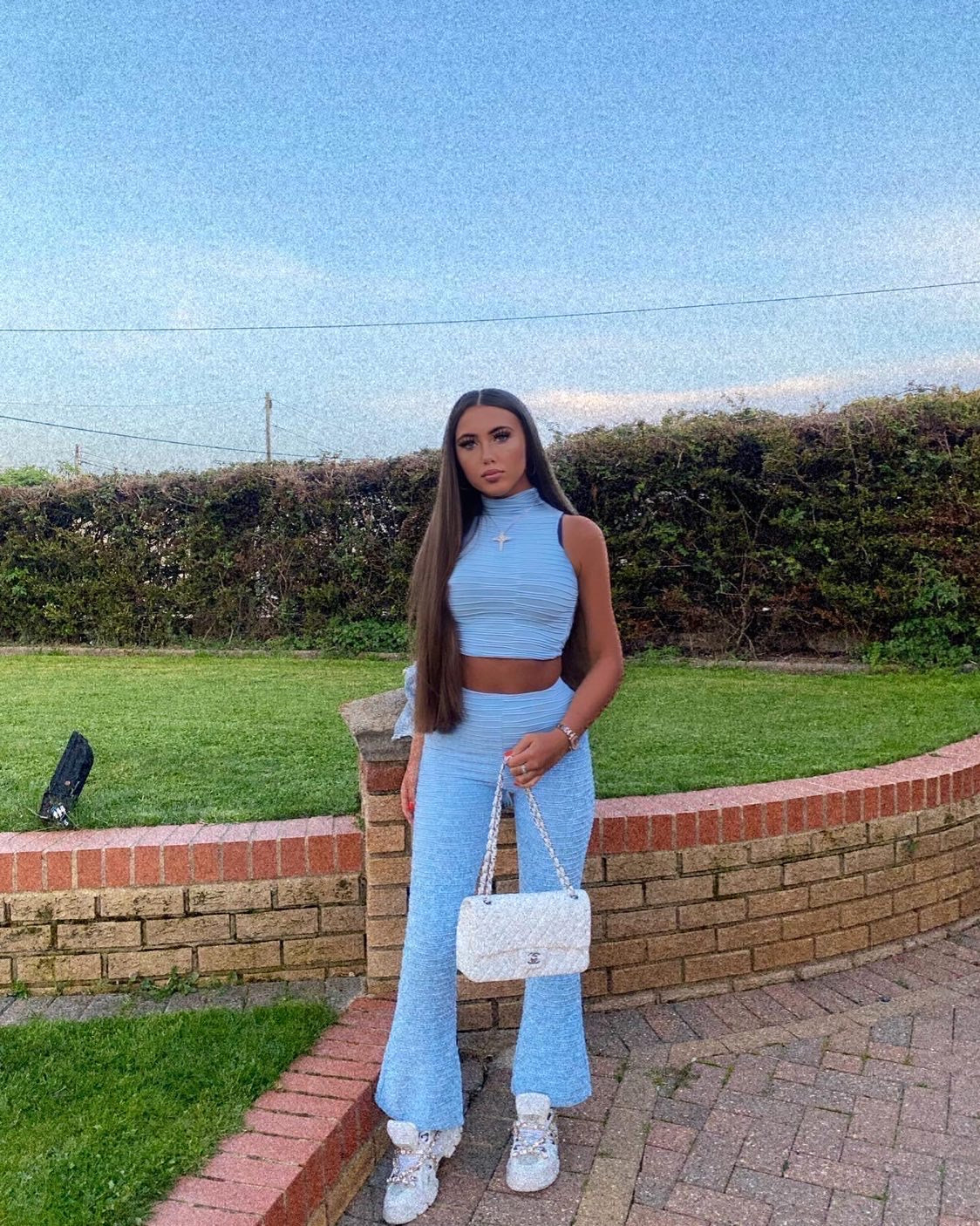 Pastel Blue High Neck Crop Top and Flare Pants set -  Molly