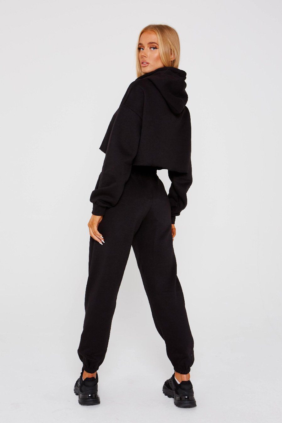 Black Crop Tracksuit Loungewear Set - Olivia