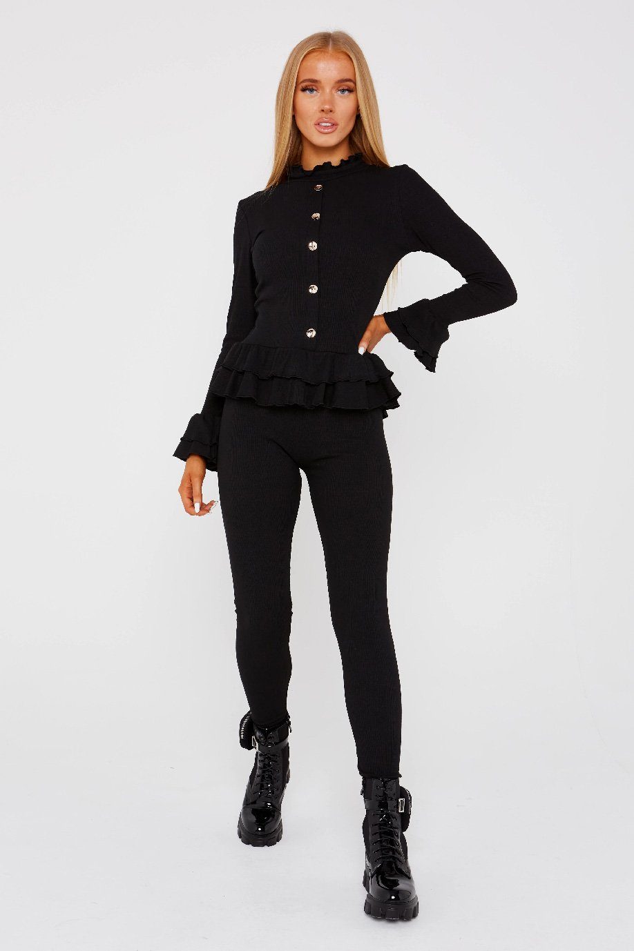 Black Frill  button frill Lounge wear suit