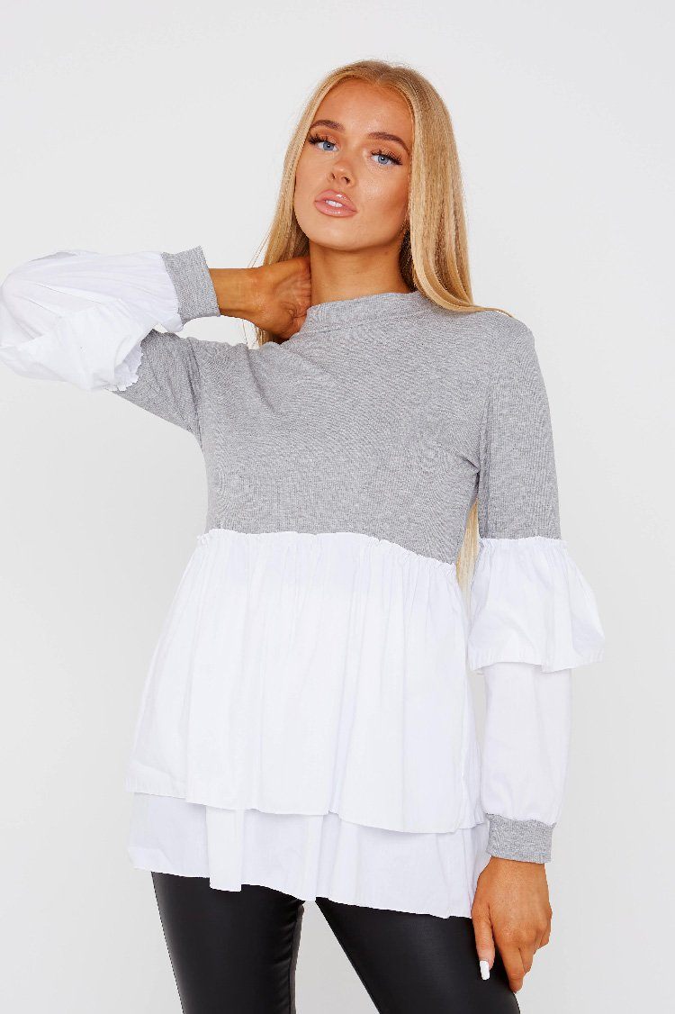 Double Hem Grey Shirt Jumper