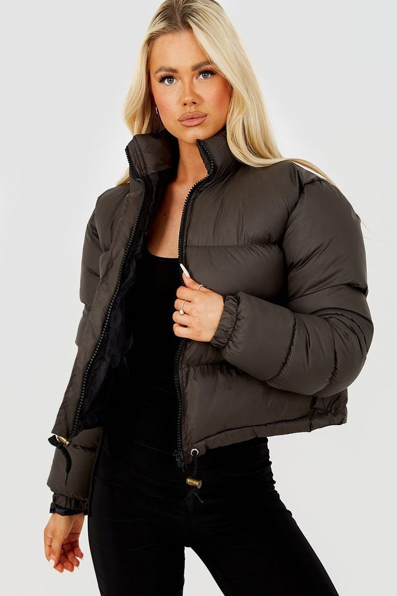 Brown Cropped Puffer Jacket