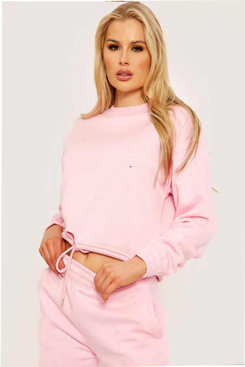 Pink Oversized Drawstring Sweatshirt & Jogger Co-ord
