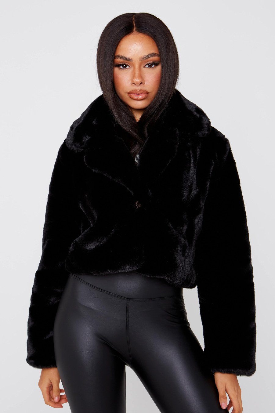 Crop Black Faux Fur Jacket