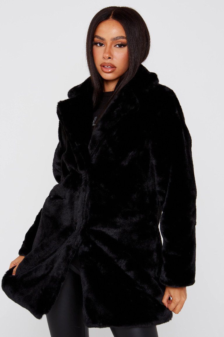 Black Faux Fur Teddy Coat