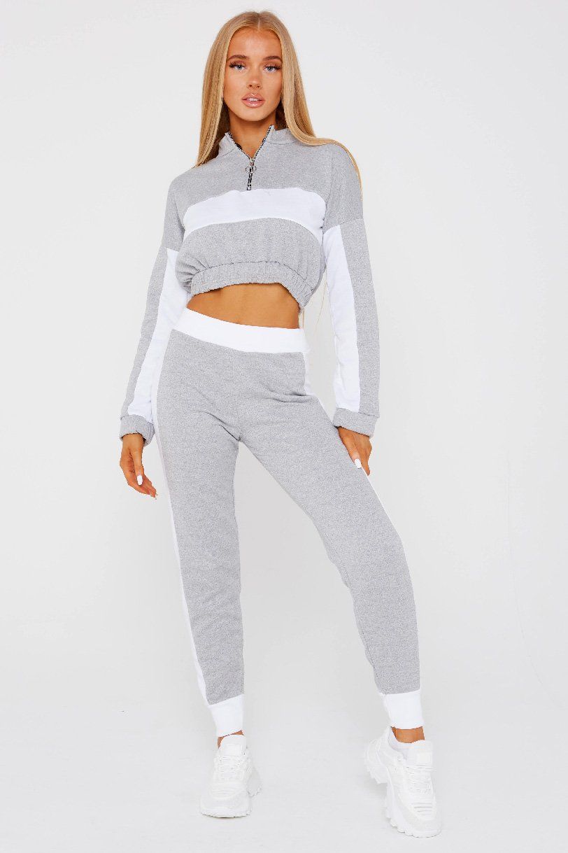 Grey Cropped Sweatshirt Loungewear Set - Amelia