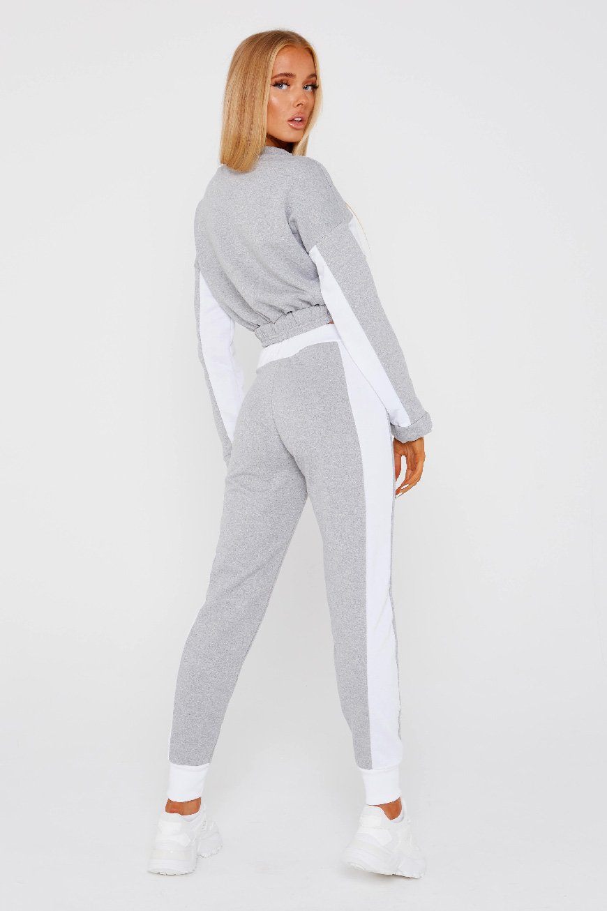 Grey Cropped Sweatshirt Loungewear Set - Amelia