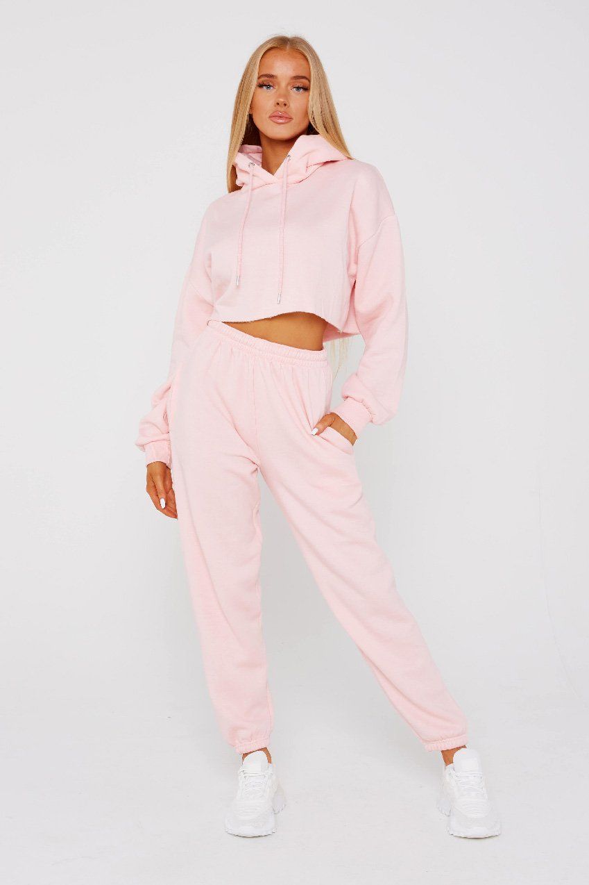 Pink Crop Tracksuit Loungewear Set - Oiliva