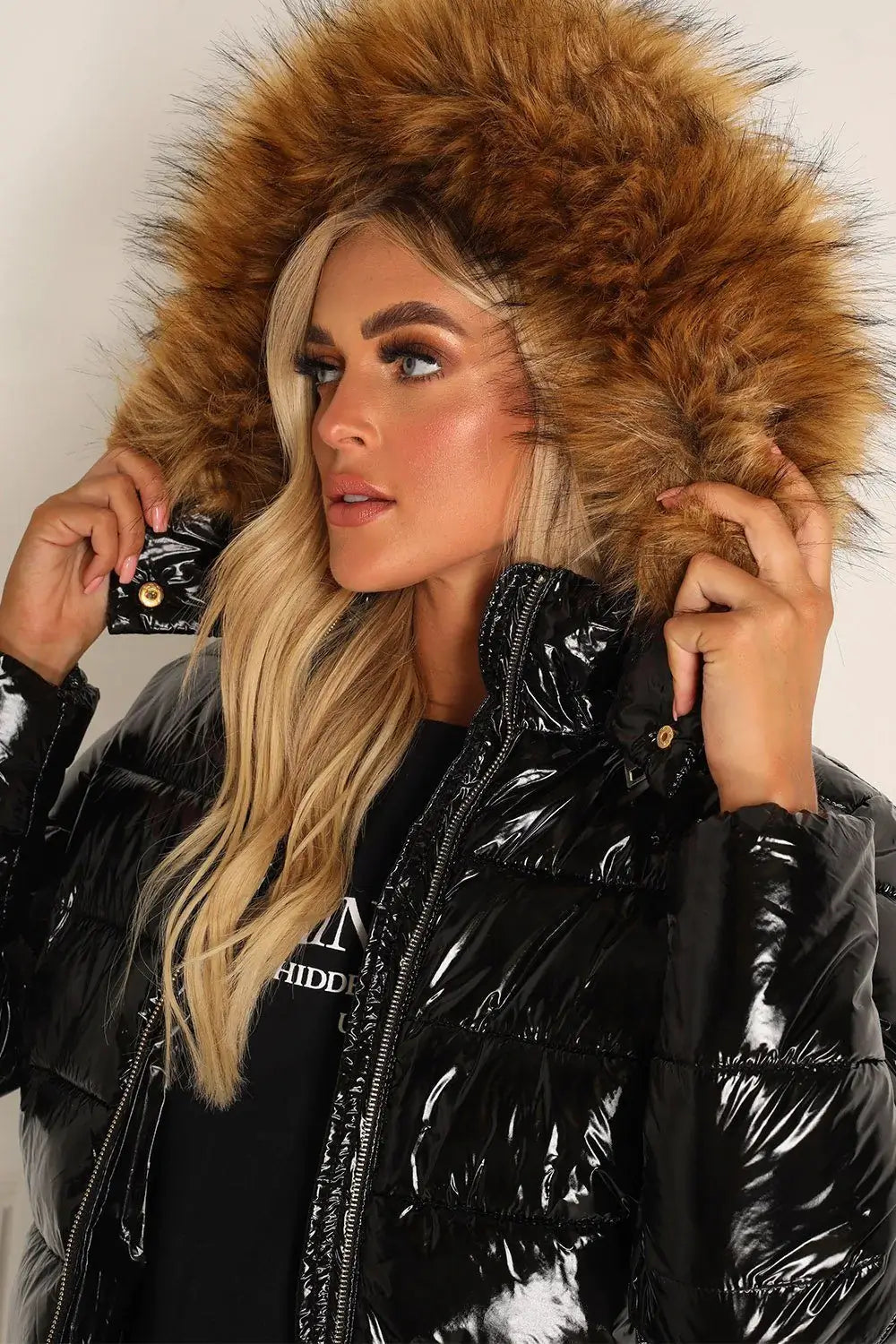 Faux fur panel hooded coat on sale